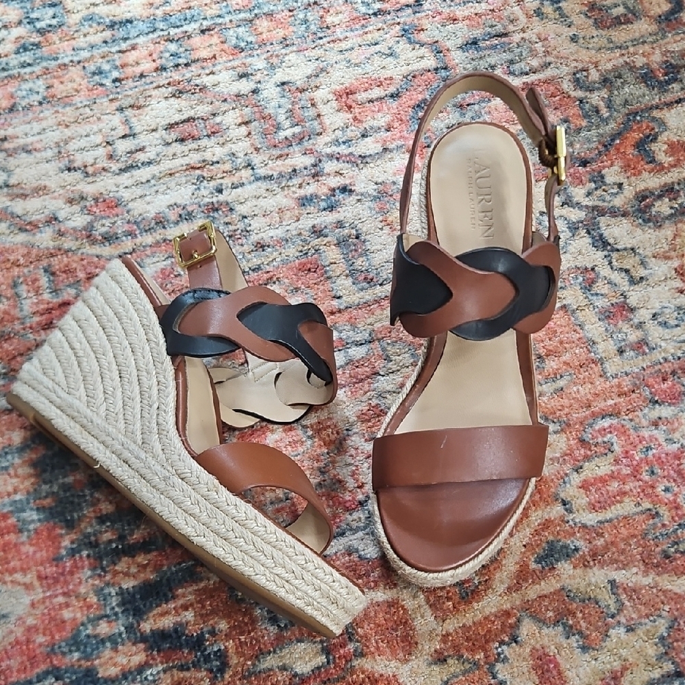 Lauren Ralph Lauren Brown and Black Wedge Sandals